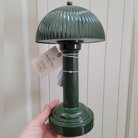 Hearth and Hand Fluted Library Table Lamp Rechargeable Green Metal - Picture 2 of 12